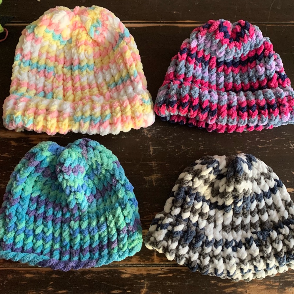 Hand made custom order children’s hats $18 Super warm and cozy.